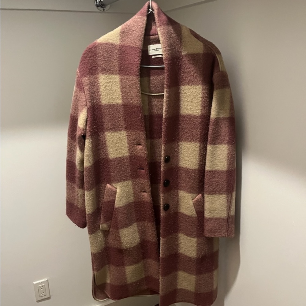 Isabel Marant Pink and Cream Checkered Gabriel Coat